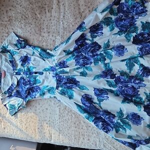 Pinup Couture DeeDee Blue & White Floral Tea Dress Size Small